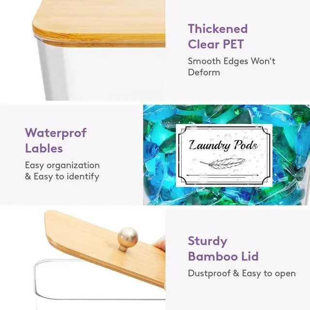 Alt view image 5 of 7 - Laundry Pods Container with Lid, Dryer Sheet Holder, Room Organization Storage for Coffee Pods Kcup Washing Powder, Scent Booster Beads, 2600 +2000ml/0.53+0.7galNatural,3 Pcs