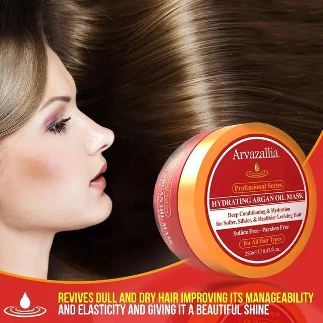 Alt view image 4 of 6 - Hydrating Argan Oil Hair Mask and Deep Conditioner for Dry or Damaged Hair (8.45 oz Jar)