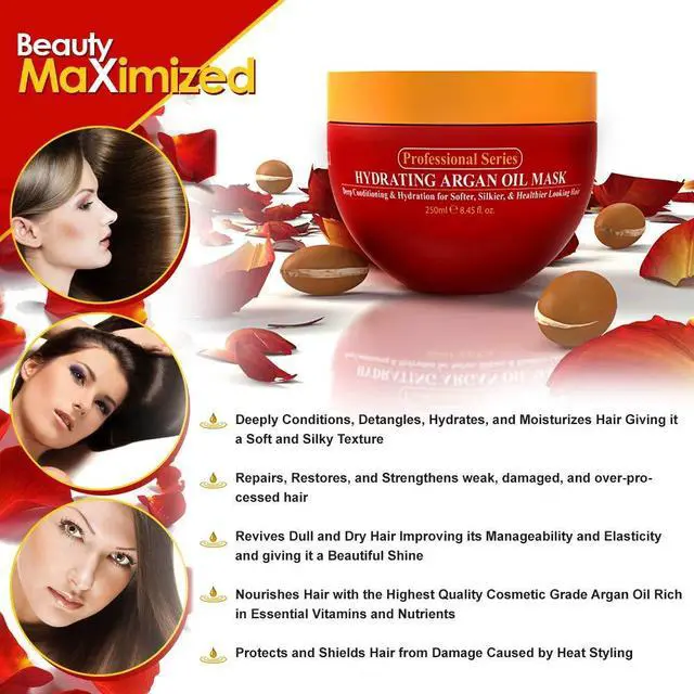 Alt view image 5 of 6 - Hydrating Argan Oil Hair Mask and Deep Conditioner for Dry or Damaged Hair (8.45 oz Jar)