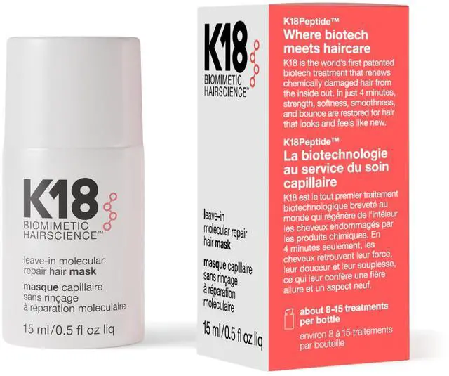 Main image of Leave-In Molecular Repair Hair Mask - Peptide Hair Treatment Mask for Bleach, Color, Chemical + Heat Damaged Strands - Immediate + Lasting Damage Reversal in 4 Minutes (0.5 Fl oz)