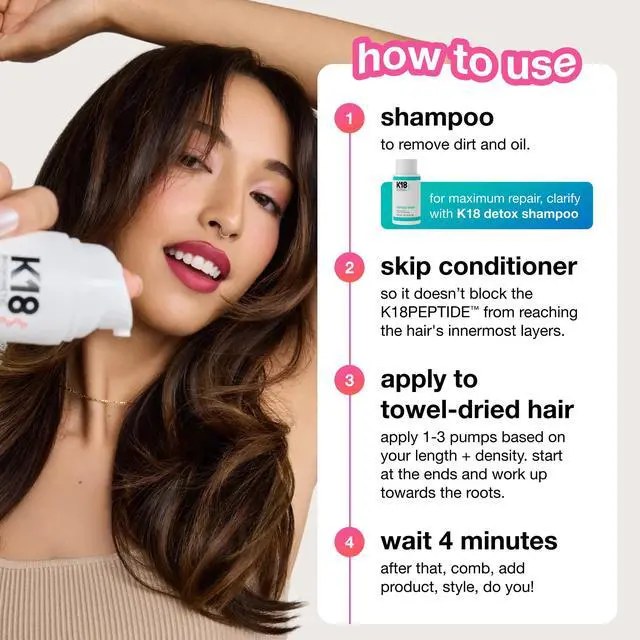Alt view image 5 of 7 - Leave-In Molecular Repair Hair Mask - Peptide Hair Treatment Mask for Bleach, Color, Chemical + Heat Damaged Strands - Immediate + Lasting Damage Reversal in 4 Minutes (0.5 Fl oz)