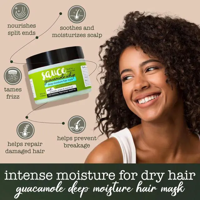Alt view image 2 of 7 - Deep Conditioning Hair Mask for Dry Damaged Hair, Guacamole Whip (12 Fl Oz) Frizz Control with Avocado, Jarrah Honey, Monoi & Argan Oil