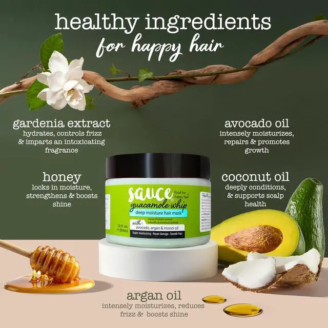 Alt view image 4 of 7 - Deep Conditioning Hair Mask for Dry Damaged Hair, Guacamole Whip (12 Fl Oz) Frizz Control with Avocado, Jarrah Honey, Monoi & Argan Oil