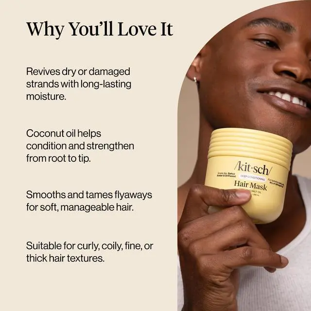 Alt view image 3 of 7 - Moisturizing Hair Mask for Damaged Hair Coconut Oil Deep Conditioner for Women Curly Hair Products Friendly Frizz-Reducing Hair Care Treatment for Curly, Coily & All Hair Types 10 oz