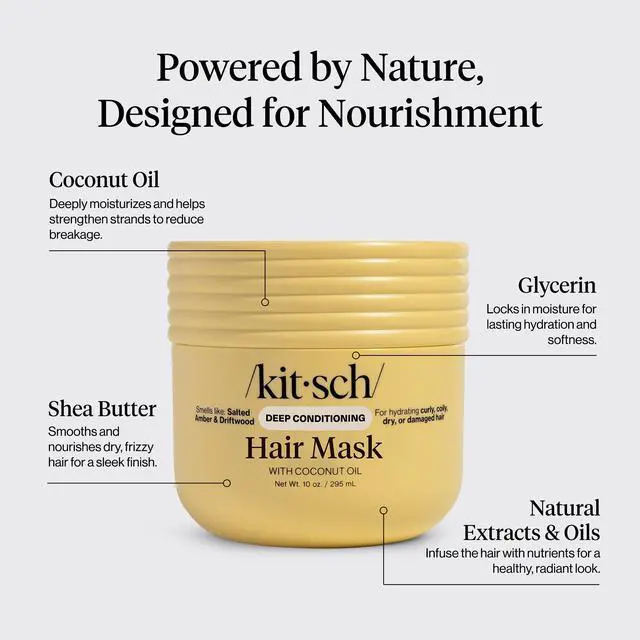 Alt view image 6 of 7 - Moisturizing Hair Mask for Damaged Hair Coconut Oil Deep Conditioner for Women Curly Hair Products Friendly Frizz-Reducing Hair Care Treatment for Curly, Coily & All Hair Types 10 oz