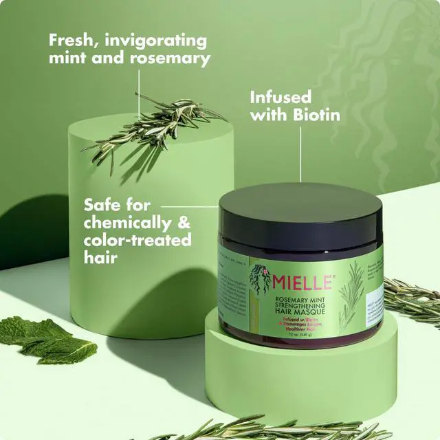 Alt view image 4 of 7 - Rosemary Mint Strengthening Hair Mask, Deep Conditioning Treatment Enriched with Biotin, Honey & Coconut Oil - Helps Encourage Longer, Healthier Strands, 12 Ounce