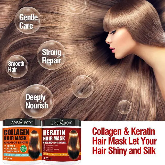 Alt view image 6 of 7 - 2 Pack Collagen Hair Mask & Keratin Hair Mask,Keratin Hair Treatment,Repair Treatment Deep Conditioning Hair Treatment Mask for Damaged Hair,Hydrating Conditioner with Argan Oil for Dry Hair