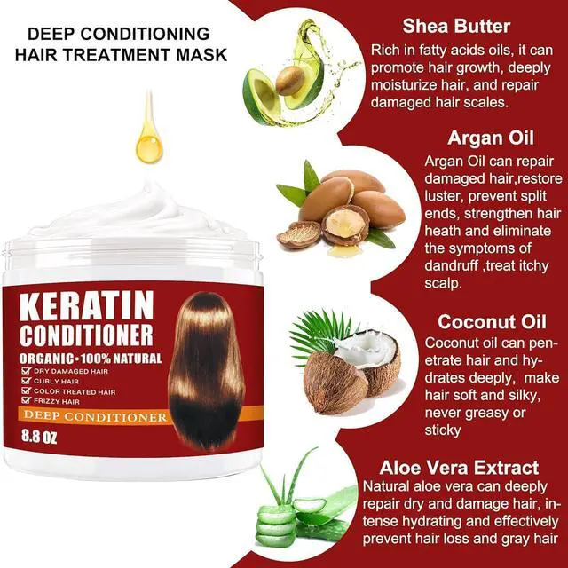 Alt view image 2 of 7 - Keratin Hair Mask,Keratin Hair Treatment 250g Hair Mask for Dry Damaged Hair,Deep Conditioning Hair Treatment Mask Repair Treatment Damage Hair Root,Natural Deep Conditioner Hydrating Hair Care Gifts