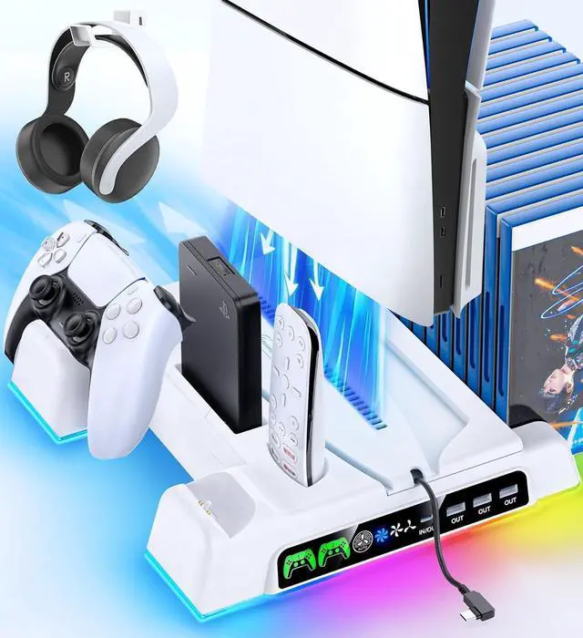 Main image of Cooling Stand for PS5/ Slim/Pro Disc & Digital Console, PS5 Cooling Station with Dual Controller Charging Station for PlayStation 5 Console, P S5 Accessories Stand with AUTO Adjustable Fan