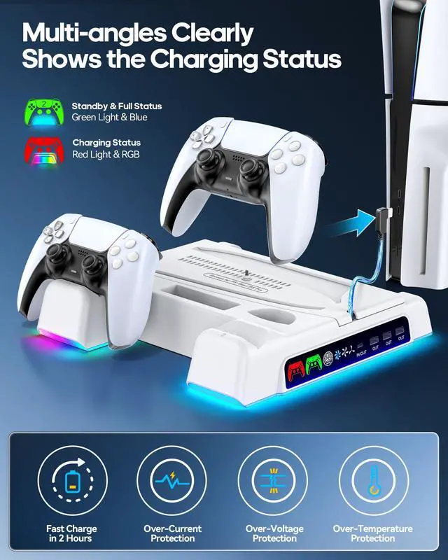 Alt view image 4 of 7 - Cooling Stand for PS5/ Slim/Pro Disc & Digital Console, PS5 Cooling Station with Dual Controller Charging Station for PlayStation 5 Console, P S5 Accessories Stand with AUTO Adjustable Fan