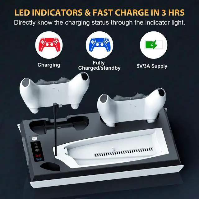 Alt view image 4 of 6 - PS5 / PS5 Slim Cooling Station with Dual Controller Charging Station, PS 5 Cooling Stand for PlayStation 5 Console, Headset Holder/ PS 5 Cooling Fan/4 USB Hub All in One Accessories Organizer, Black