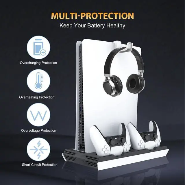 Alt view image 6 of 6 - PS5 / PS5 Slim Cooling Station with Dual Controller Charging Station, PS 5 Cooling Stand for PlayStation 5 Console, Headset Holder/ PS 5 Cooling Fan/4 USB Hub All in One Accessories Organizer, Black