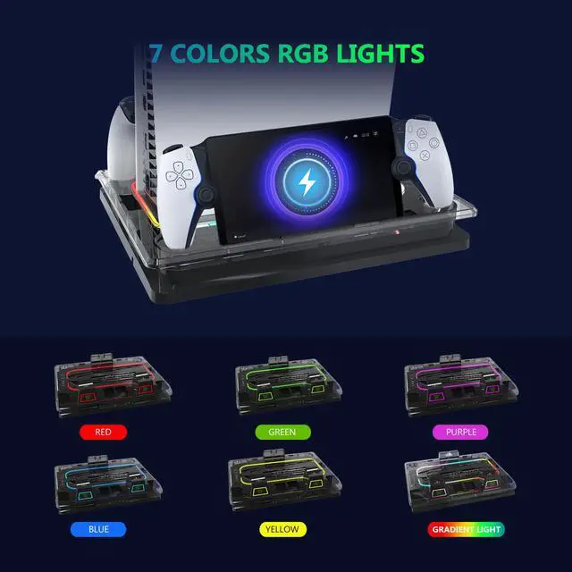 Alt view image 6 of 7 - Cooling Station And Console Stand for Ps5/Ps5 Slim/Ps5 Pro,Dual Controller Charging Dock with Rgb for Playstation 5,with PS Portal Charger,Headset & Holder Charging Ports