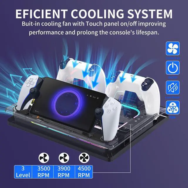 Alt view image 2 of 7 - Cooling Station And Console Stand for Ps5/Ps5 Slim/Ps5 Pro,Dual Controller Charging Dock with Rgb for Playstation 5,with PS Portal Charger,Headset & Holder Charging Ports