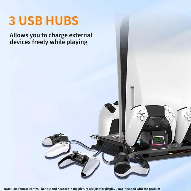 Alt view image 5 of 7 - Cooling Station And Console Stand for Ps5/Ps5 Slim/Ps5 Pro,Dual Controller Charging Dock with Rgb for Playstation 5,with PS Portal Charger,Headset & Holder Charging Ports