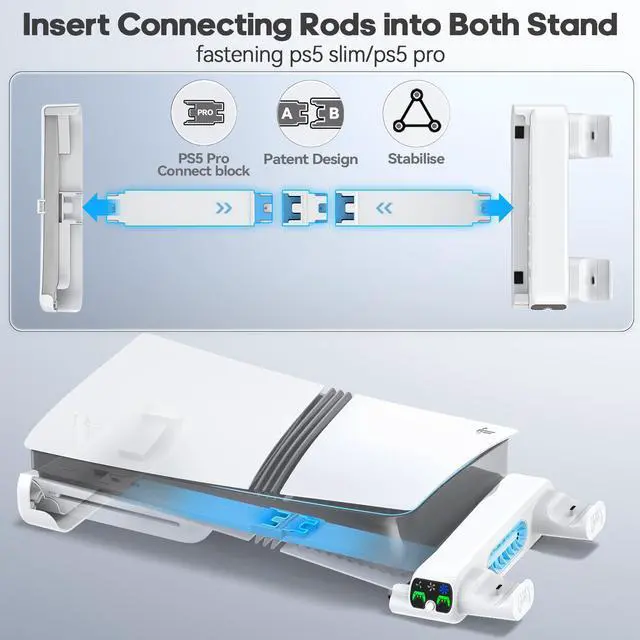 Alt view image 3 of 7 - PS5 Slim/Pro Horizontal Cooling Stand for Disc & Digital, Dual Controller Charger with 3-Level Cooling Fan, PS5 Stand for Pro & Slim Console (NOT Fit 2020 Regular Version), for Sony PSP Consoles