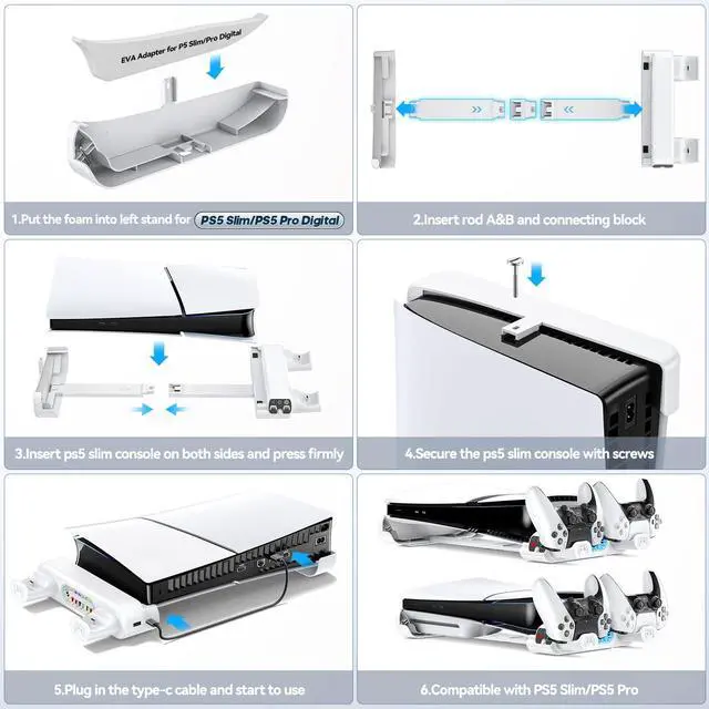 Alt view image 4 of 7 - PS5 Slim/Pro Horizontal Cooling Stand for Disc & Digital, Dual Controller Charger with 3-Level Cooling Fan, PS5 Stand for Pro & Slim Console (NOT Fit 2020 Regular Version), for Sony PSP Consoles