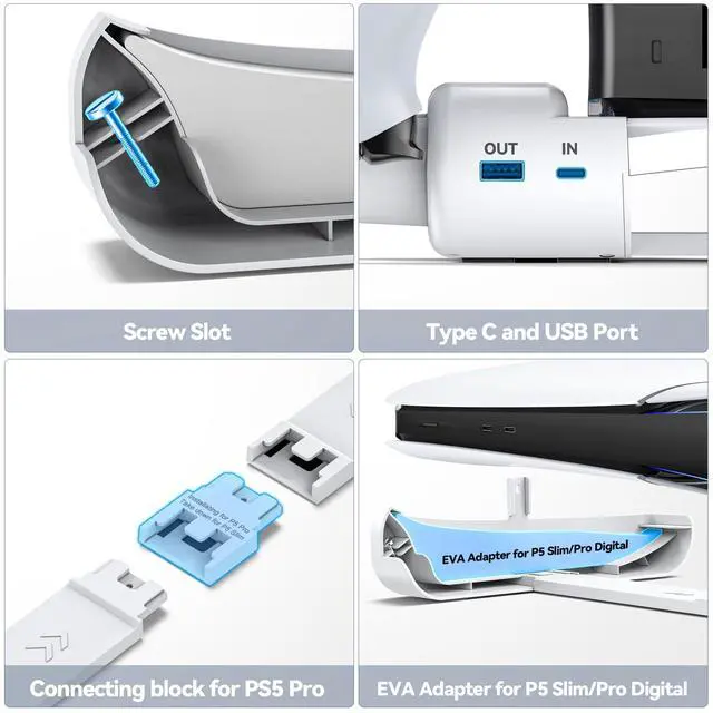 Alt view image 7 of 7 - PS5 Slim/Pro Horizontal Cooling Stand for Disc & Digital, Dual Controller Charger with 3-Level Cooling Fan, PS5 Stand for Pro & Slim Console (NOT Fit 2020 Regular Version), for Sony PSP Consoles