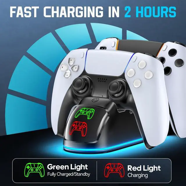 Alt view image 3 of 7 - Controller Charger for PS5, Dual Charging Dock Station for PlayStation 5 Dualsense & Edge with RGB Light, Fast PS5 Dual Controller Charging Station with Cable Black for PlayStation 4 Chargers