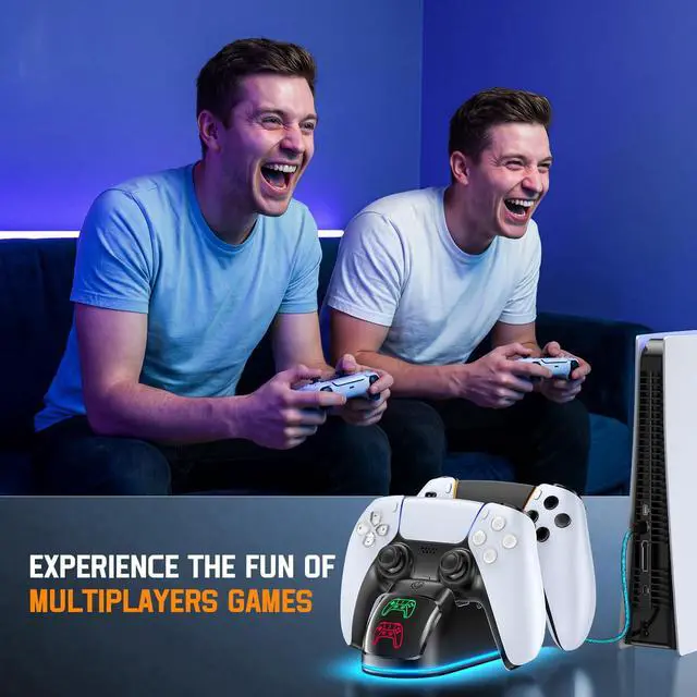 Alt view image 7 of 7 - Controller Charger for PS5, Dual Charging Dock Station for PlayStation 5 Dualsense & Edge with RGB Light, Fast PS5 Dual Controller Charging Station with Cable Black for PlayStation 4 Chargers