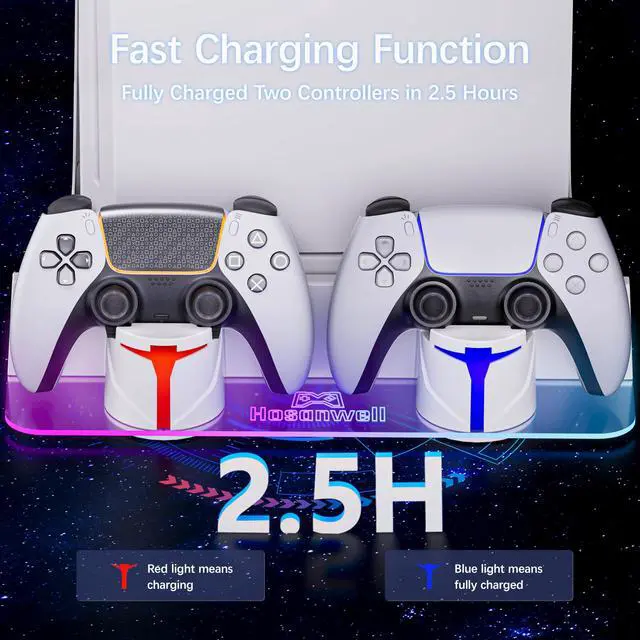 Alt view image 2 of 7 - PS5 Wall Mount Kit with Charging Station, Compatible with PlayStation 5/Slim/Pro Disc & Digital Version, Dual Use Charging Station with Multi-Mode RGB Light, White