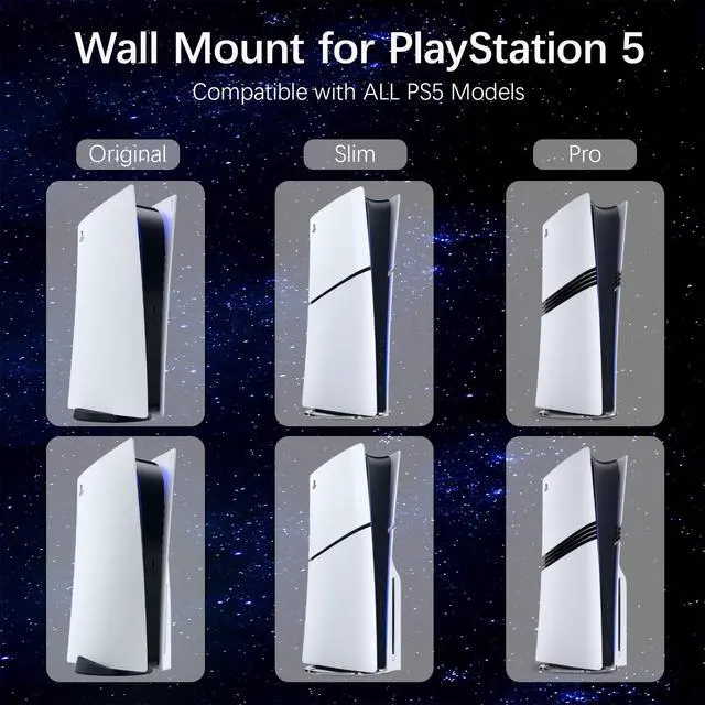 Alt view image 7 of 7 - PS5 Wall Mount Kit with Charging Station, Compatible with PlayStation 5/Slim/Pro Disc & Digital Version, Dual Use Charging Station with Multi-Mode RGB Light, White