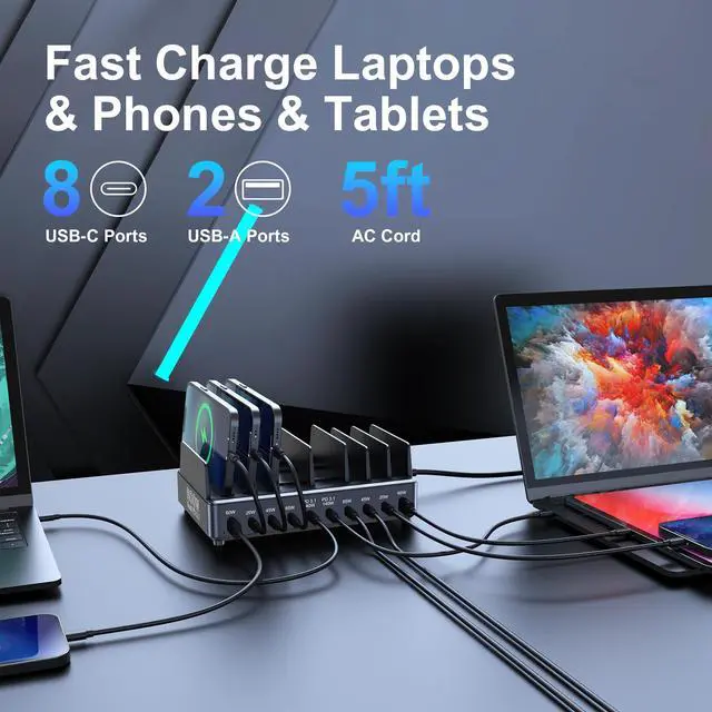 Alt view image 3 of 7 - 600W USB C Charging Station with Charging Stand (Black)