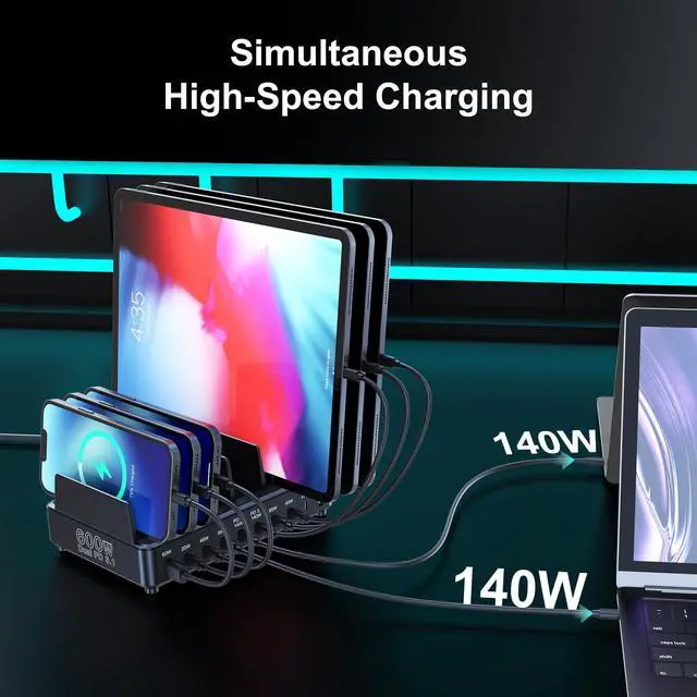 Alt view image 4 of 7 - 600W USB C Charging Station with Charging Stand (Black)