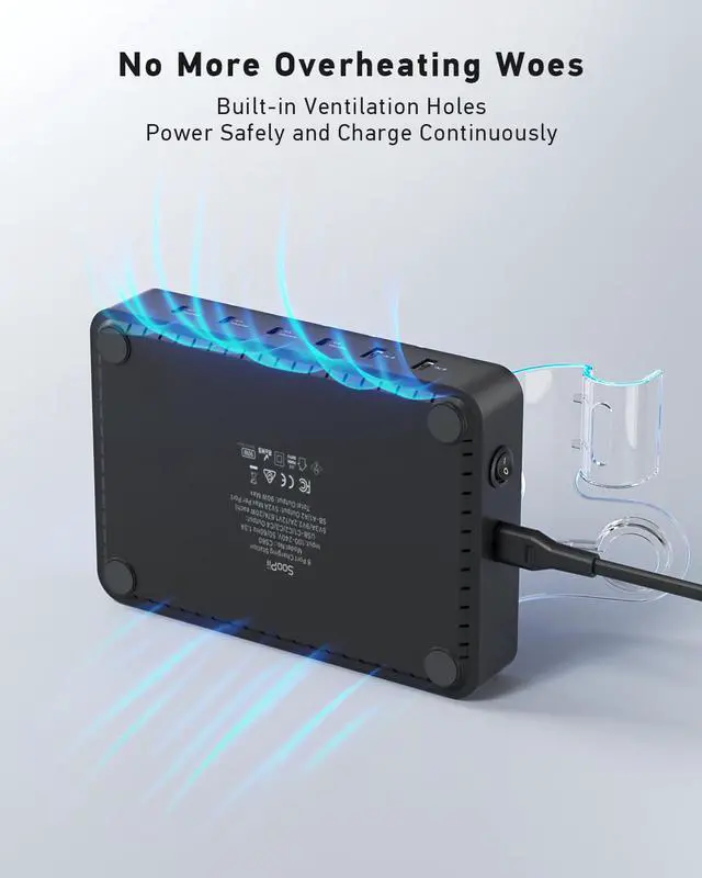 Alt view image 4 of 7 - 90W Charging Station for Multiple Devices, 6 Port Multi USB C Charger Station with 6 Mixed Short Cables,PD 20W Charging Dock for lPhone,Galaxy,iPad,Tablet and More Electronic Devices,Black