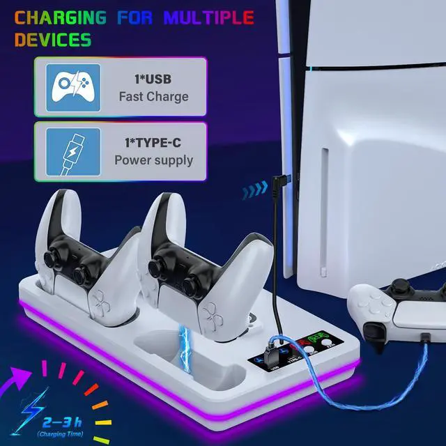 Alt view image 3 of 7 - for PS5/PS5 Slim/PS5 Pro Stand and Dual Controller Charging Station