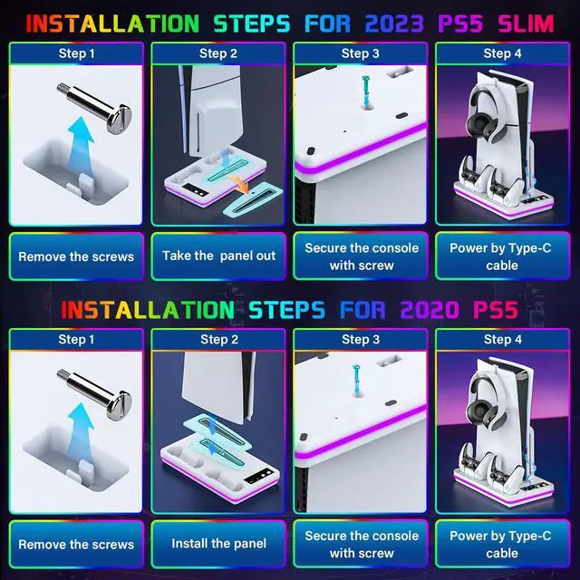 Alt view image 6 of 7 - for PS5/PS5 Slim/PS5 Pro Stand and Dual Controller Charging Station