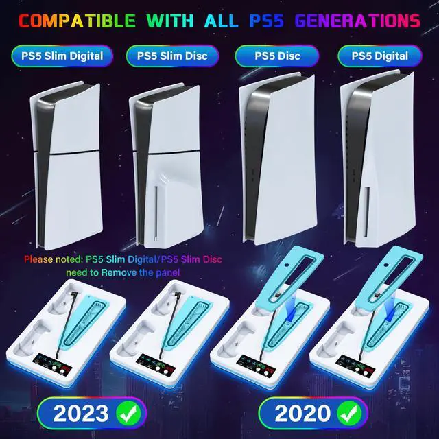 Alt view image 7 of 7 - for PS5/PS5 Slim/PS5 Pro Stand and Dual Controller Charging Station