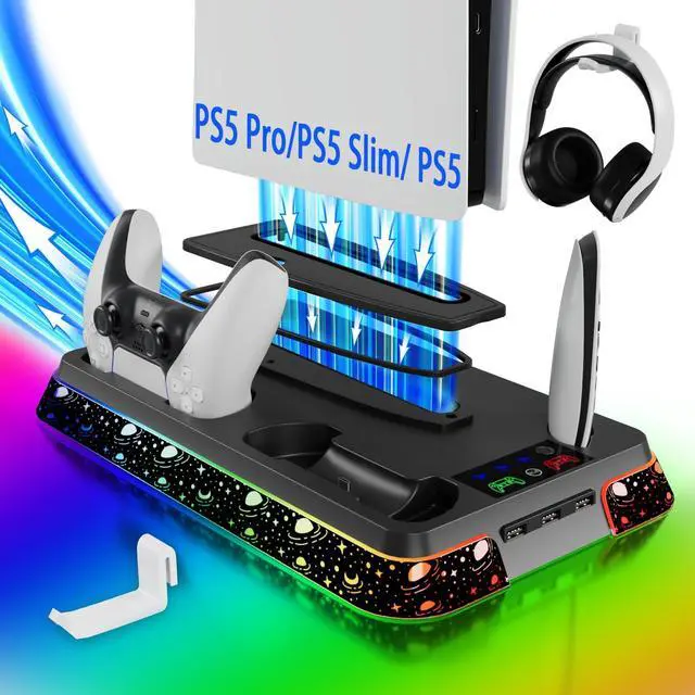 Main image of PS5 Cooling Station for PlayStation 5 Console, PS5 Stand & Charging Station with RGB, PS5/Slim/Pro Controller Charger Incl. 3 Level Fan,Headset, PS5/Slim/Pro Accessories with 3 USB Ports