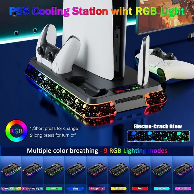 Alt view image 5 of 6 - PS5 Cooling Station for PlayStation 5 Console, PS5 Stand & Charging Station with RGB, PS5/Slim/Pro Controller Charger Incl. 3 Level Fan,Headset, PS5/Slim/Pro Accessories with 3 USB Ports