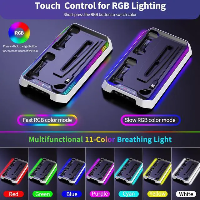 Alt view image 3 of 7 - PS5 Cooling Station for PS5/Slim/Pro Disc Digital Console, PS5 Stand Cooling Fan Station with RGB Lights & 3 Level Fan, PS5-Controller Charger, PS5-Accessories with 3 USB Ports, Headset Holder