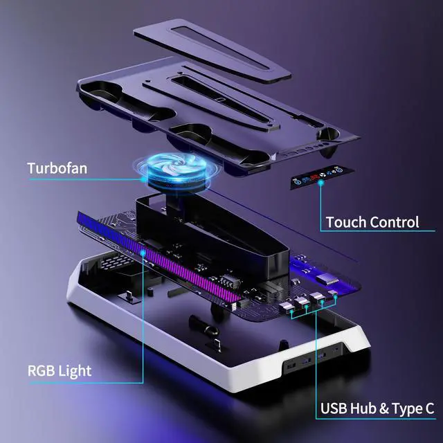 Alt view image 7 of 7 - PS5 Cooling Station for PS5/Slim/Pro Disc Digital Console, PS5 Stand Cooling Fan Station with RGB Lights & 3 Level Fan, PS5-Controller Charger, PS5-Accessories with 3 USB Ports, Headset Holder