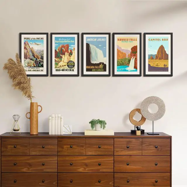 Alt view image 2 of 7 - 11x17 Picture Frame Set of 5, Display Pictures 9x15 with Mat or 11 x 17 Without, Wall Gallery Poster Frames, Black