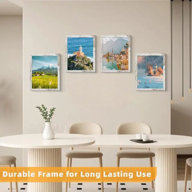 Alt view image 3 of 7 - 8x10 Picture Frame Wall or Tabletop, Engineered Wood Photo Frames for 8 x 10 Pictures, Distressed White, 1 Pack