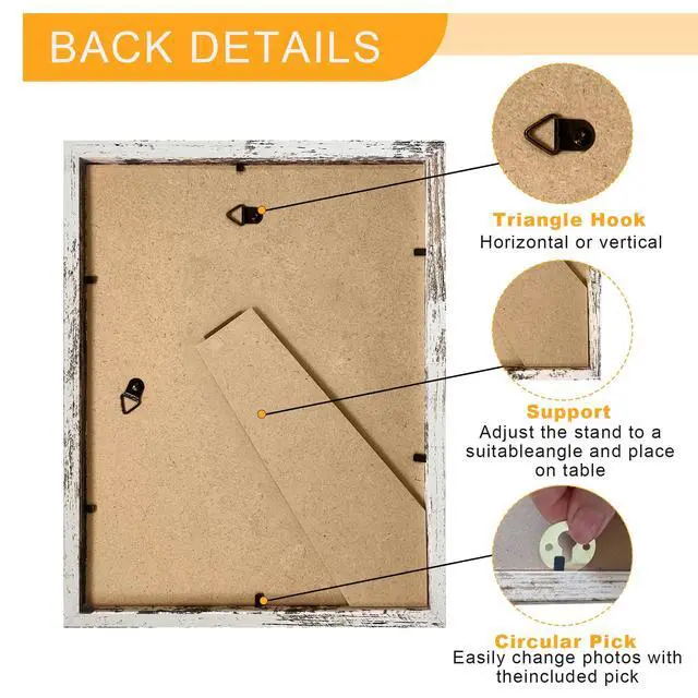 Alt view image 5 of 7 - 8x10 Picture Frame Wall or Tabletop, Engineered Wood Photo Frames for 8 x 10 Pictures, Distressed White, 1 Pack