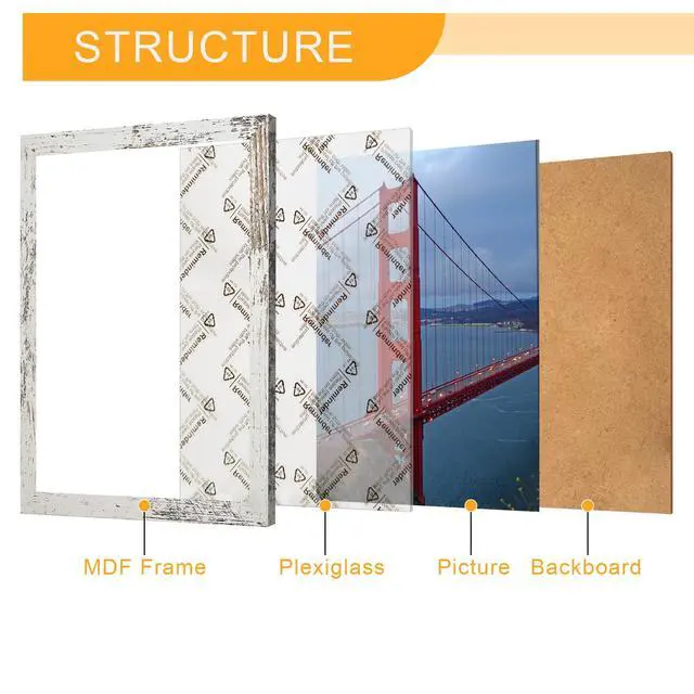 Alt view image 7 of 7 - 8x10 Picture Frame Wall or Tabletop, Engineered Wood Photo Frames for 8 x 10 Pictures, Distressed White, 1 Pack