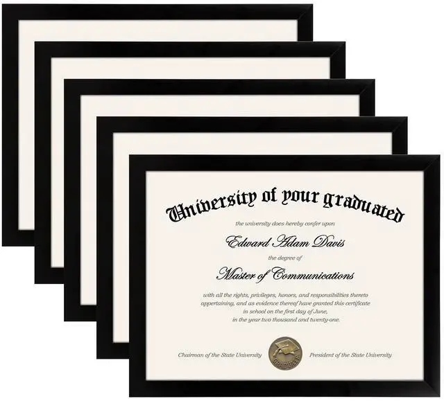 Main image of Certificate Frame with High Definition Glass, 8.5 by 11 Picture Diploma Document Frames for Wall and Tabletop, Black 5 Pack