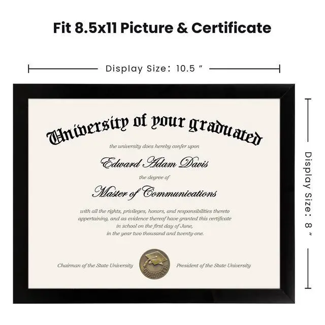 Alt view image 5 of 6 - Certificate Frame with High Definition Glass, 8.5 by 11 Picture Diploma Document Frames for Wall and Tabletop, Black 5 Pack