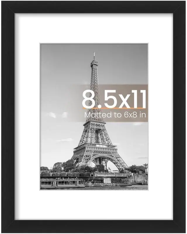 Main image of 8.5 By 11 Picture Frame, Display Pictures 6x8 with Mat or 8.5 x 11 Without, Wall Hanging Photo Frames, Black, 1 Pack