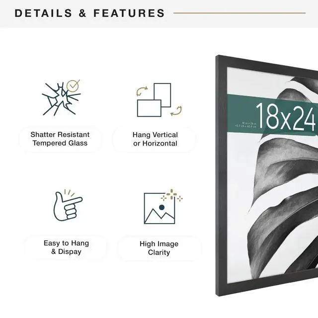 Alt view image 6 of 7 - Studio Gallery 18x24 Poster Frame Black Woodgrain Engineered Wood, Vertical & Horizontal Wall Hanging Large Picture Frame for Photos, Posters & Art Prints (1-Pack)