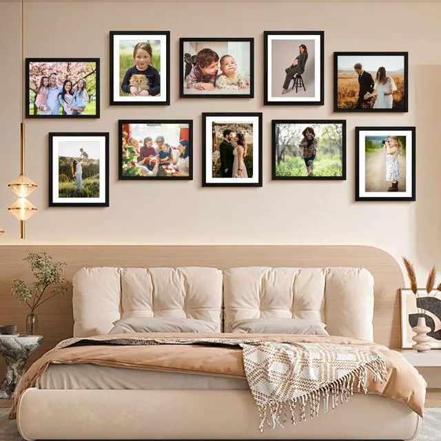 Alt view image 7 of 7 - 8x10 Picture Frame Set of 2, Photo Frame with HD Plexiglass, Display Pictures 5x7 with Mat or 8x10 Without Mat Multi Picture Frames Collage for Tabletop or Wall Display, Black