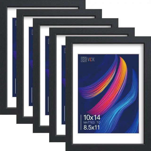 Main image of 10x14 Picture Frame Black - 5 Pack, with Tempered Glass, Displays 8.5x11 Photo with Mat or 10 x 14 Without, for Horizontal/Vertical Wall Hanging in Home, Office, or Gallery