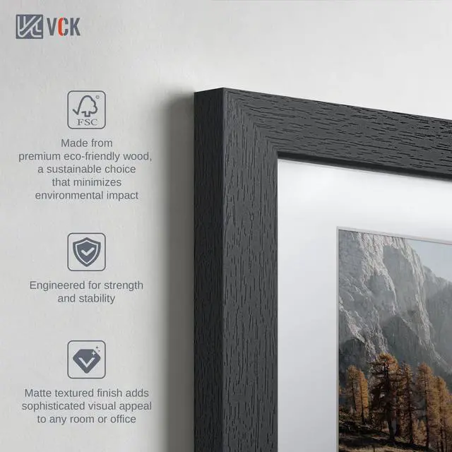 Alt view image 5 of 7 - 10x14 Picture Frame Black - 5 Pack, with Tempered Glass, Displays 8.5x11 Photo with Mat or 10 x 14 Without, for Horizontal/Vertical Wall Hanging in Home, Office, or Gallery