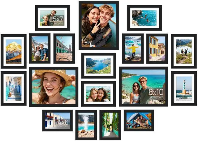Main image of 19 Pack Picture Frames Collage Wall Decor for Mounting or Tabletop Display, Photo Gallery Frame Set for Family, Multi Sizes Including 8x10, 5x7, 4x6, Black