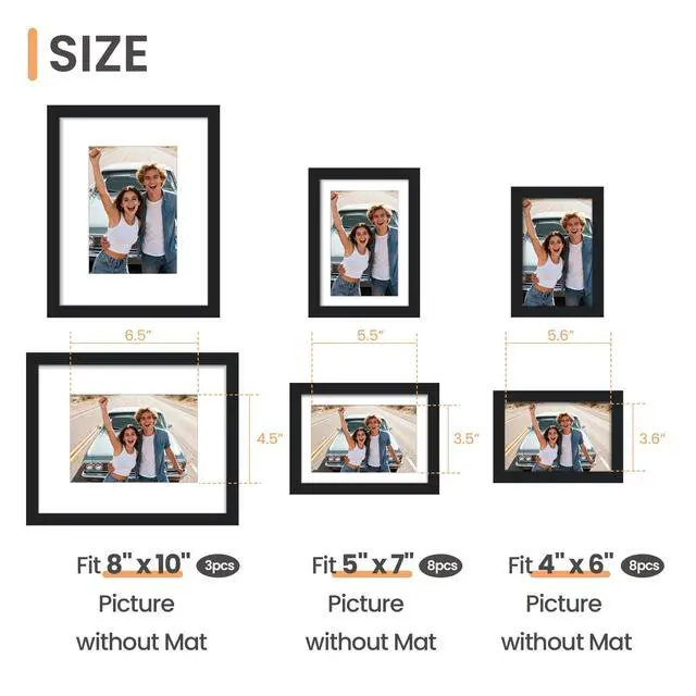 Alt view image 2 of 7 - 19 Pack Picture Frames Collage Wall Decor for Mounting or Tabletop Display, Photo Gallery Frame Set for Family, Multi Sizes Including 8x10, 5x7, 4x6, Black