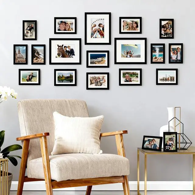 Alt view image 6 of 7 - 19 Pack Picture Frames Collage Wall Decor for Mounting or Tabletop Display, Photo Gallery Frame Set for Family, Multi Sizes Including 8x10, 5x7, 4x6, Black